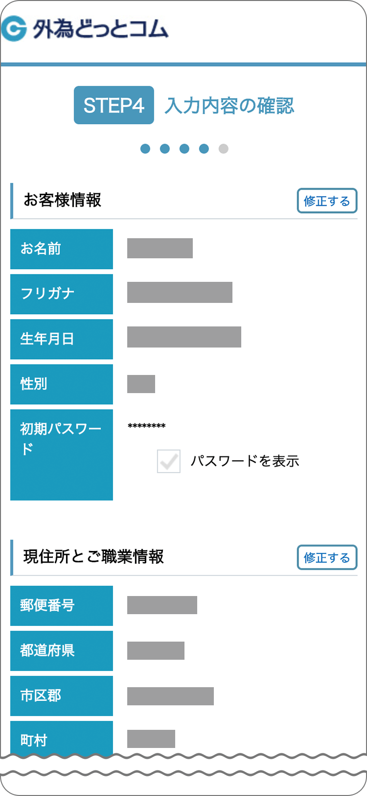 外為どっとコムの入力内容の確認の手順