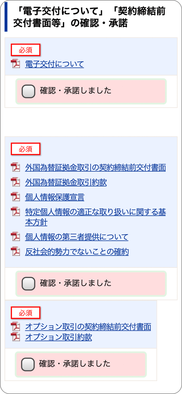 SBIFXトレードの各種規定等の承諾の手順